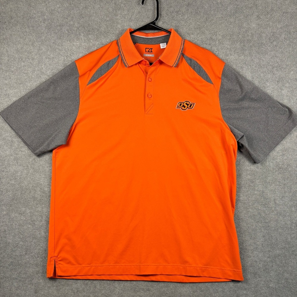 Cutter &‎ Buck Oklahoma State Cowboys CB DryTec Polo Shirt XL Orange Gray